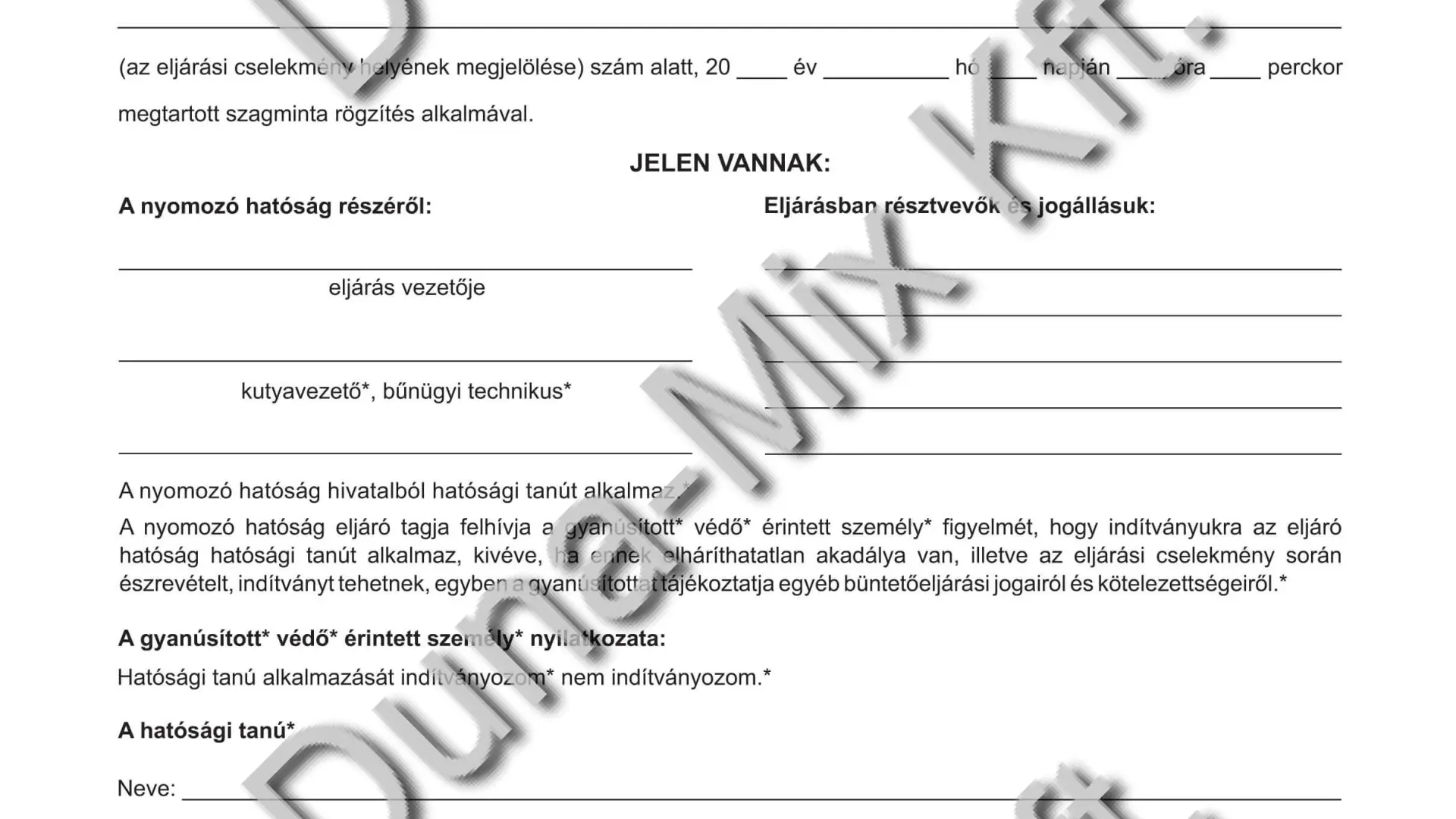 Jegyzőkönyv szagminta rögzítéséről